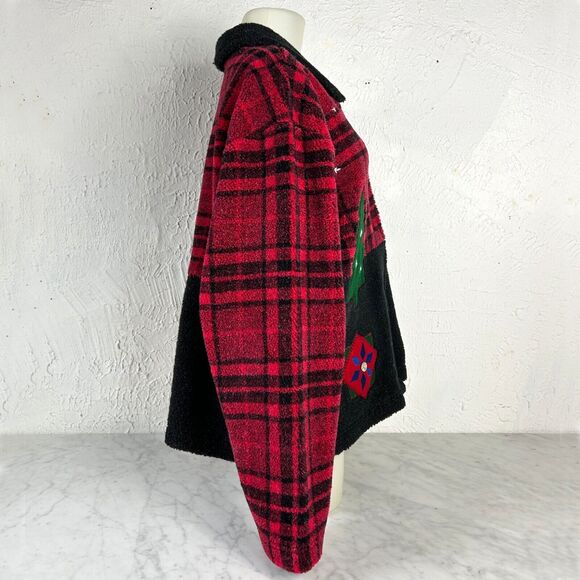 Talbots Plaid Fleece Reindeer Christmas Tree Applique Fleece Jacket - Women's XL - Picture 5 of 14